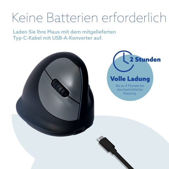 infoblatt zum akku der kabellosen vertikalen maus für rechtshänder in standardgröße