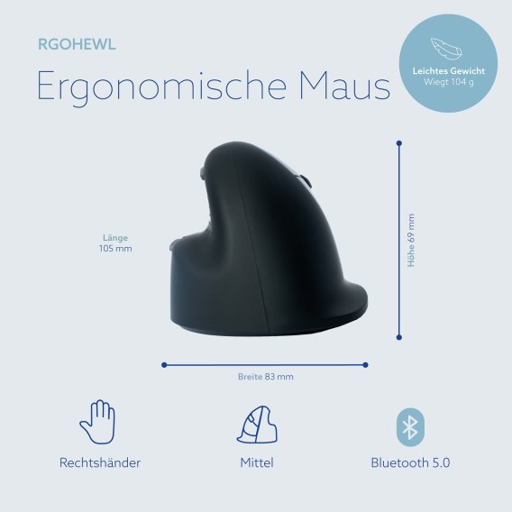 infoblatt zur größe der kabellosen vertikalen maus in standardgröße