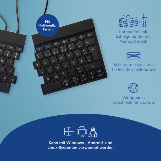 Infoblatt zur geteilten Tastatur RGO-Split v2 mit Eigenschaften zum Produkt