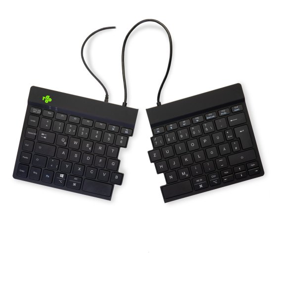 Produktbild der geteilten ergonomischen Tastatur RGO Split v2 von oben betrachtet vor wei&szlig;em Hintergrund