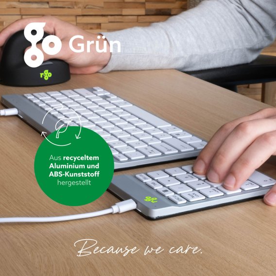 Infoblatt zu den erneuerbaren Eigenschaften des R-Go ergonomischen Ziffernblocks in der weißen und kabelgebundenen Ausführung