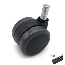Hochglanz-B&uuml;rostuhlrolle f&uuml;r Hartb&ouml;den in Schwarz mit robuster Kunststoff-Halterung und verzinktem Steckstift