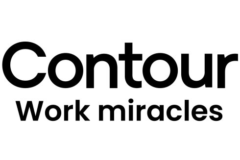 Logo f&uuml;r das Unternehmen Contour im Bereich des ergonomischen Computerzubeh&ouml;rs mit dem Schriftsatz Contour - Work miracles