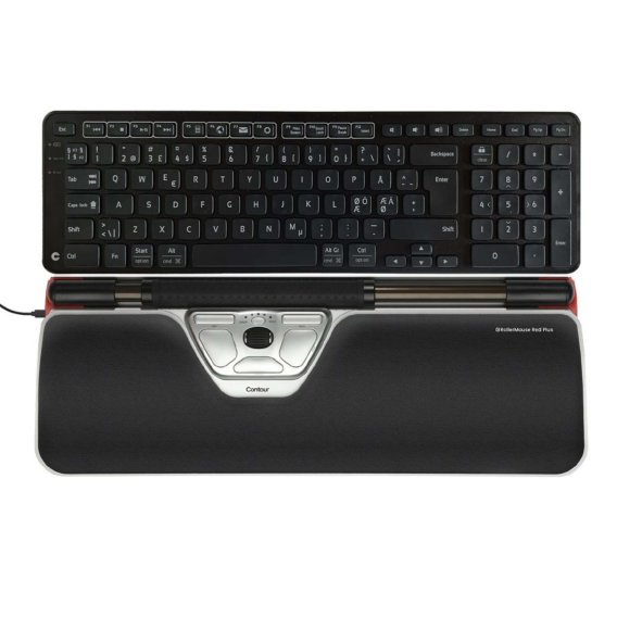 Produktfoto der Rollermouse Red Plus und des Balance Keyboards von Contour in der Oberansicht