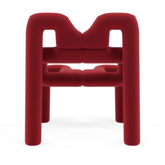 Varier Stokke Ekstrem Sessel in einem beruhigenden rot, Hinteransicht.