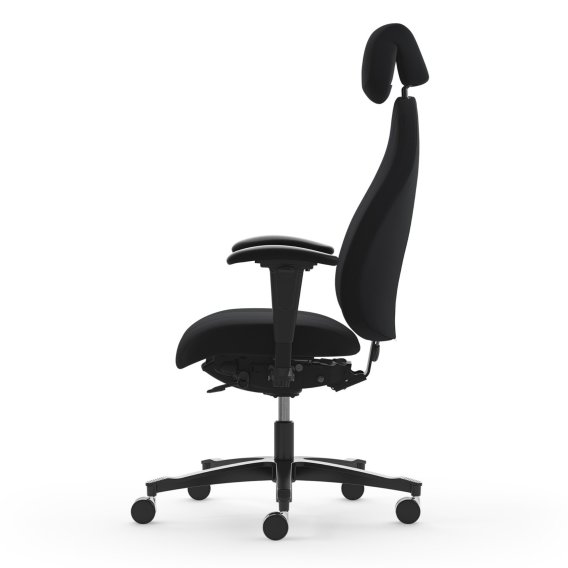 Ergonomischer B&uuml;rostuhl mit hoher R&uuml;ckenlehne Malmstolen 7000 Classic in schwarzer Farbe von der Seite aus betrachtet.