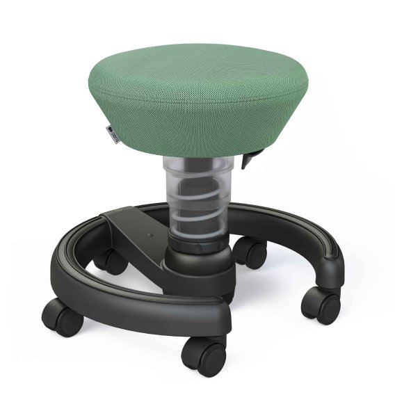 Aeris Swoppster ergonomischer Kinderhocker mit gr&uuml;nem Bezug und schwarzem Gestell.